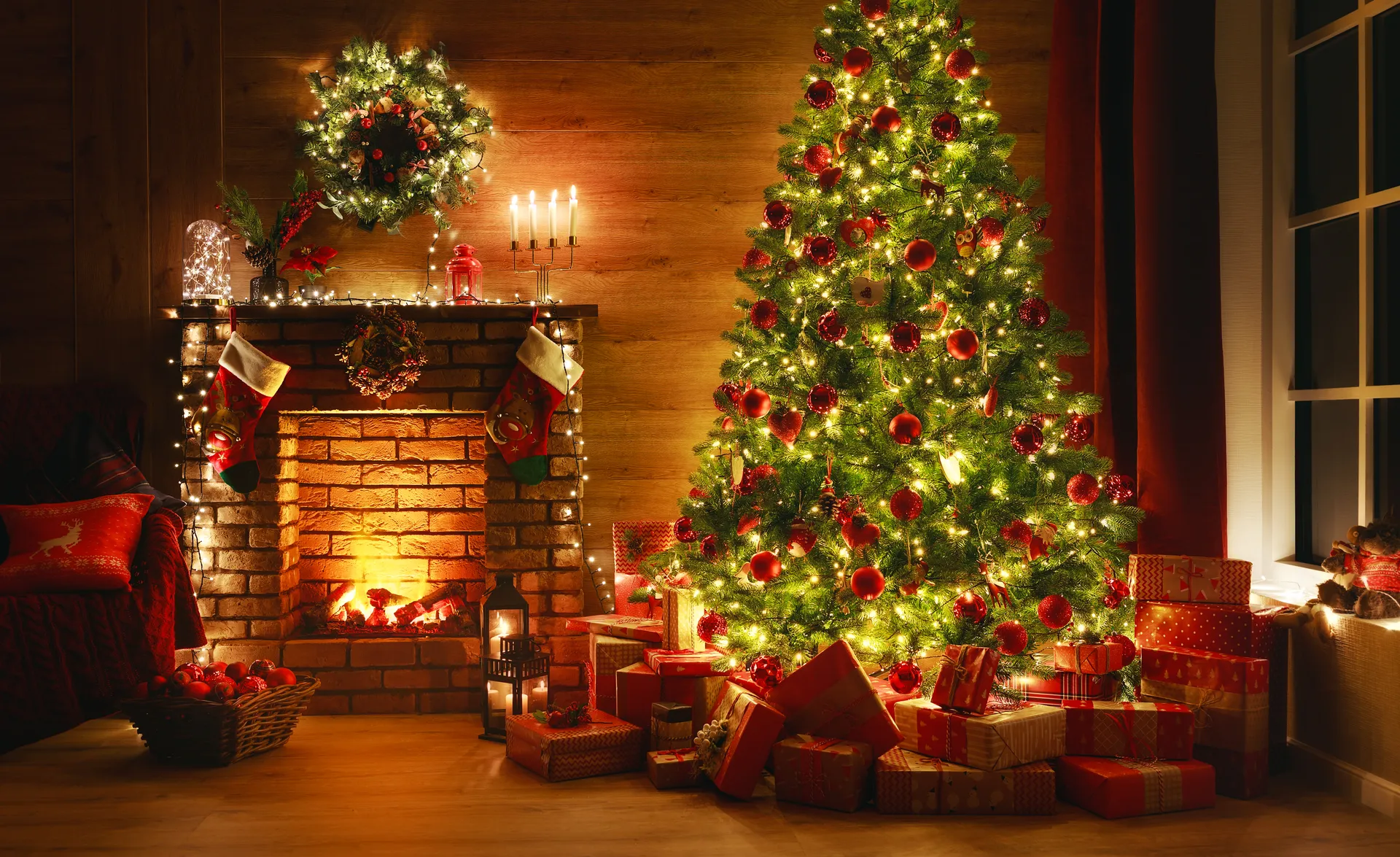 Finished home decorated with Christmas lights and festive decor