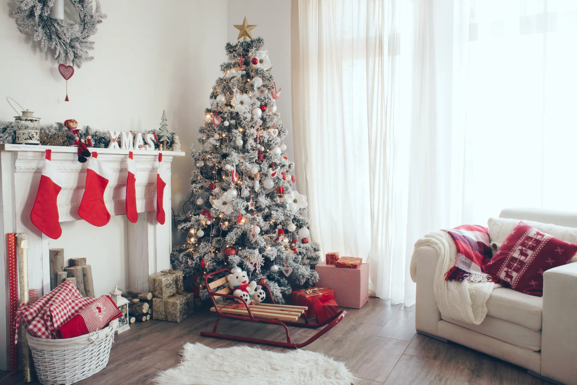 Beautifully decorated interior with festive lighting