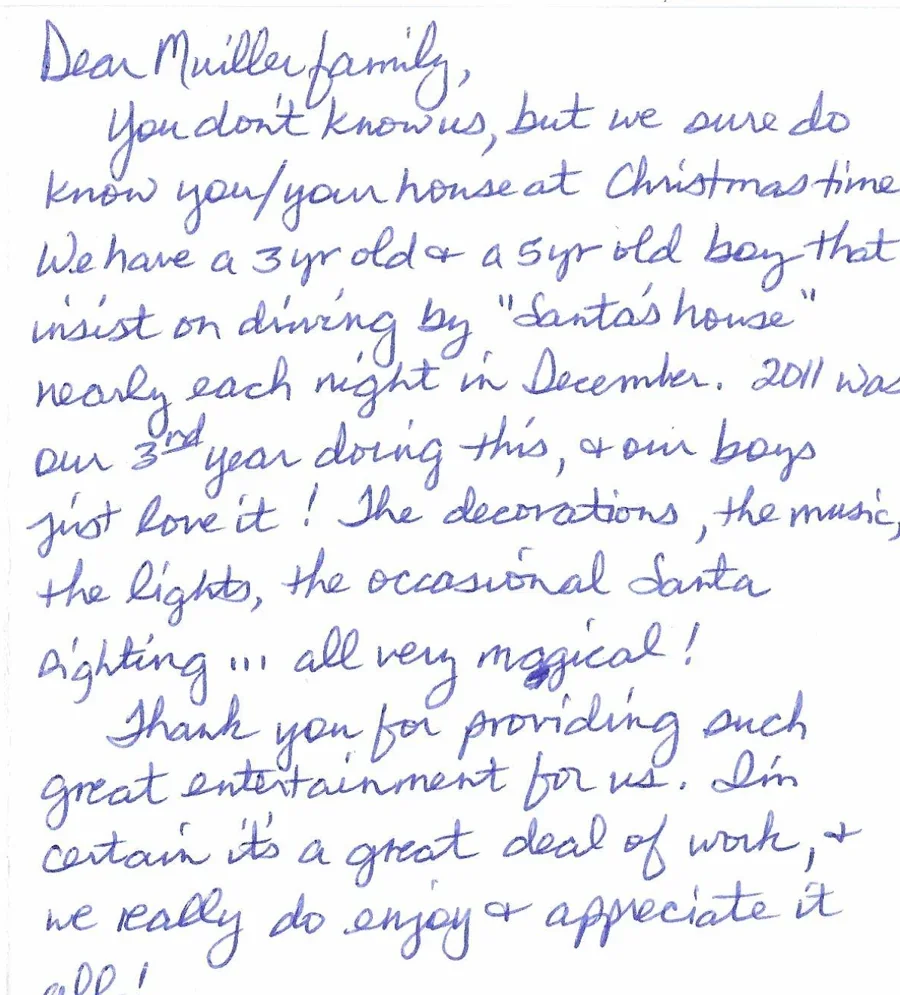 The handwritten letter from 2011. Its full text is transcribed beside it.